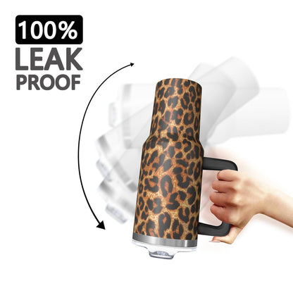 Leopard Print 40oz Tumbler with Handle and Straw, Large Capacity Travel Cup for Hot & Cold Drinks, Double Walled Vacuum Insulated Cup,Birthday Gifts for Women Girls