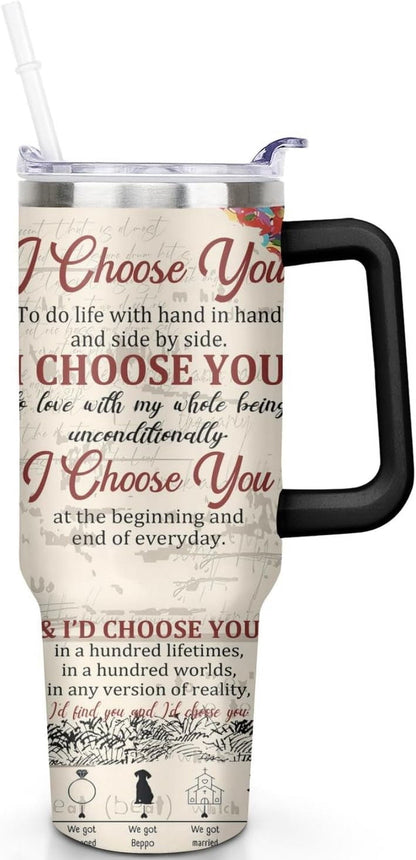 40 Oz Couples Tumbler with Handle and Straw, Anniversary Couple Insulated Couples Mugs, Couples Engagement Gift Cup for Couples, Valentine Couple Coffee Mugs Engagement Gifts for Couples