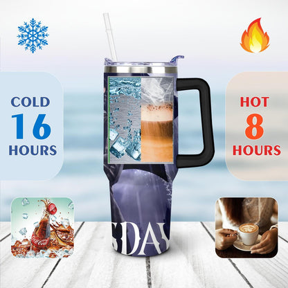 40oz Wednesday Girl Stainless Steel Tumbler with Lid and Straw,Wednesday Stuff Merchandise Spill Proof Travel Cup Double Wall Vacuum Insulated Coffee Mug with Handle Black