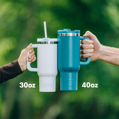 RTIC 40 oz Ceramic Lined Road Trip Tumbler with Handle and Leak-Resistant Straw Lid, White Glitter