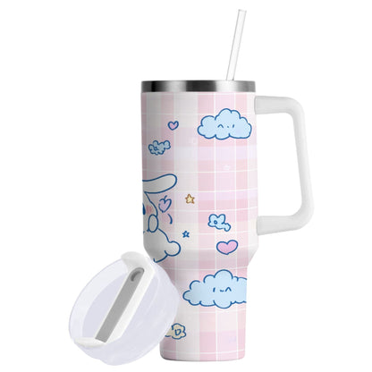 Cinnamoroll Flying in Sky Tumbler with Handle and Straw Lid 30 oz Insulated Vacuum Water Bottle Stainless Steel Travel Cup