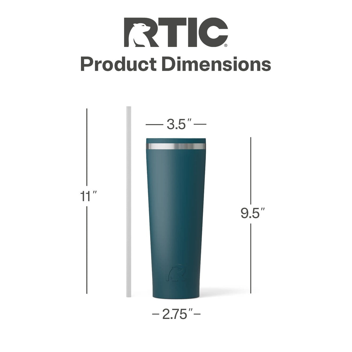 RTIC 28 oz Ceramic Lined Everyday Tumbler, Spill-Resistant Straw Lid, Marine