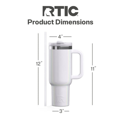 RTIC 40 oz Ceramic Lined Road Trip Tumbler with Handle and Leak-Resistant Straw Lid, White Glitter