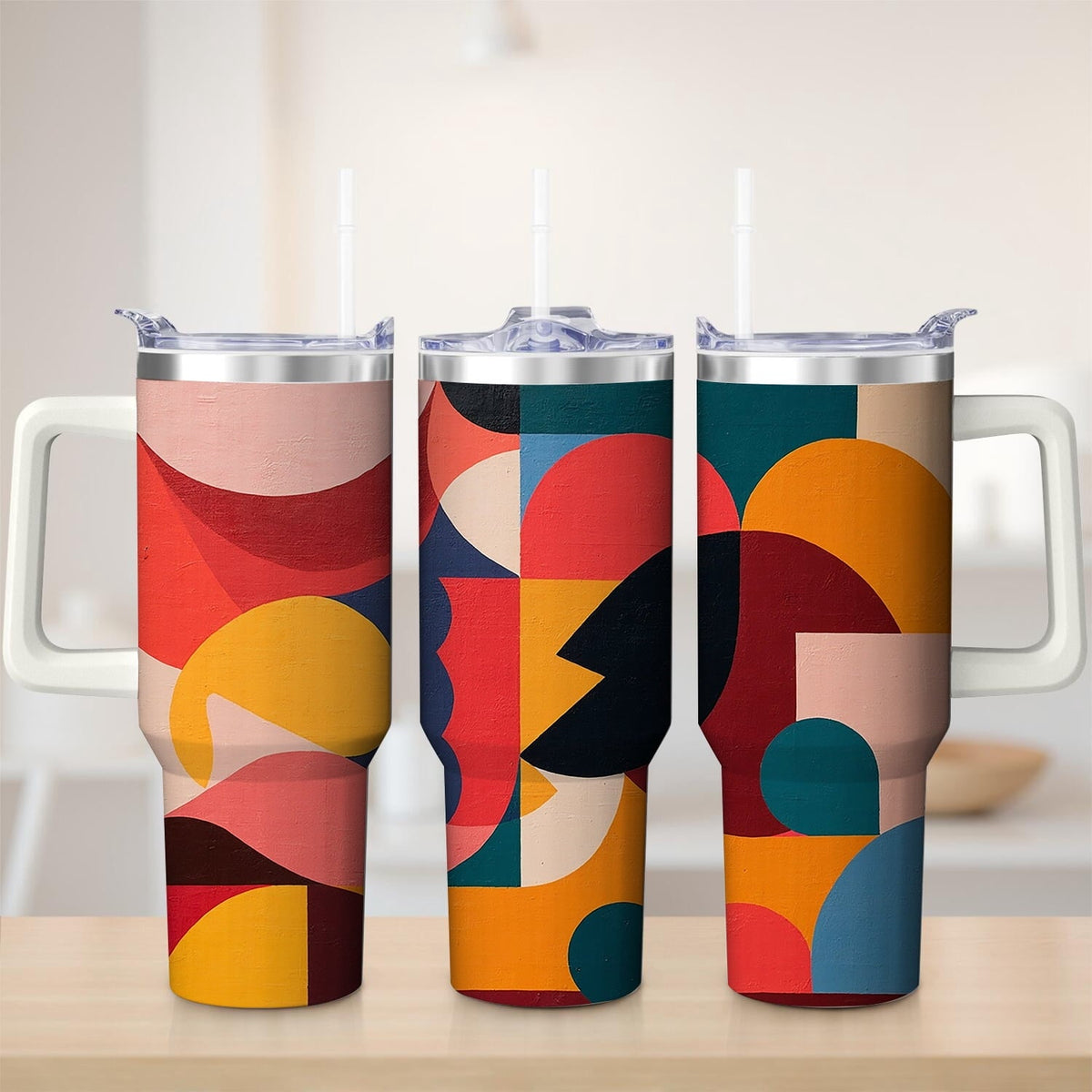 Premium Abstract Colorful Shapes Stainless Steel Tumbler, 30oz - Insulated Travel Tumbler Cup