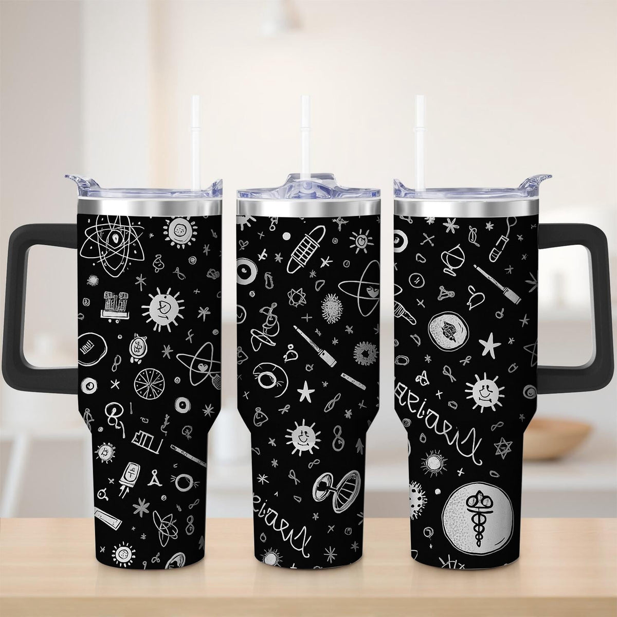 Premium Black Space Science Stainless Steel Tumbler, 30oz - Insulated Travel Tumbler Cup