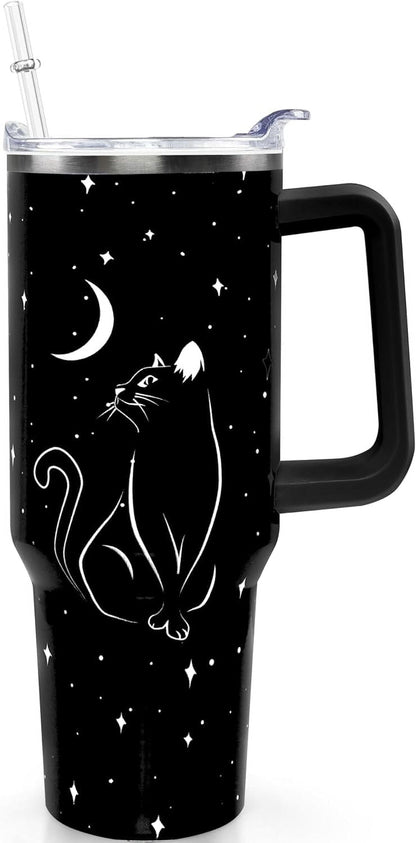 40oz Goth Gothic Tumbler with Handle and Straw, Stainless Steel Vacuum - Insulated Travel Tumbler Cup