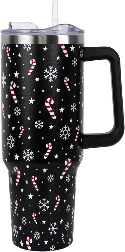 Christmas Tumbler with Handle and Straw Lid 40 oz,Cute Christmas Gifts - Insulated Travel Tumbler Cup