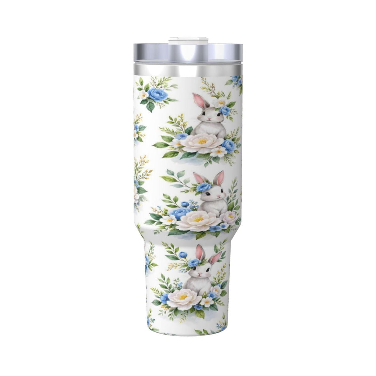 Easter Bunny Floral Cup Insulated Tumbler Stainless Steel Vacuum Travel Mug 40 oz with Handle and Straw Lid