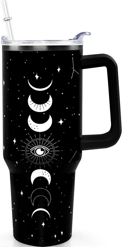40oz Goth Gothic Tumbler with Handle and Straw, Stainless Steel Vacuum - Insulated Travel Tumbler Cup