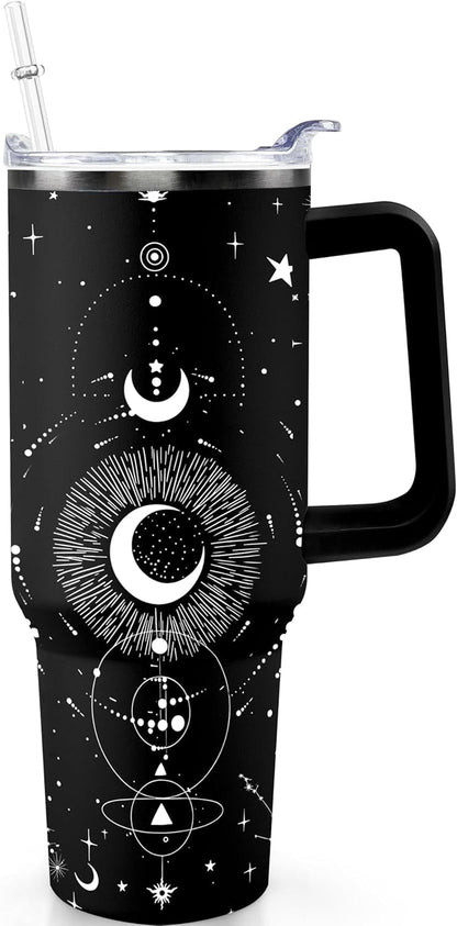 40oz Goth Gothic Tumbler with Handle and Straw, Stainless Steel Vacuum - Insulated Travel Tumbler Cup