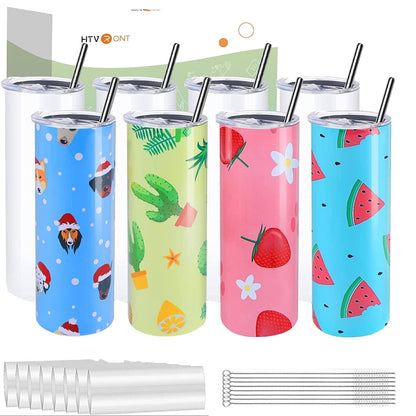 HTVRONT 4 Pack Sublimation Blanks Tumblers 20 OZ Skinny Stainless Steel - Insulated Travel Coffee Mug