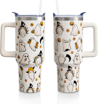 40 Oz Tumbler with Handle and Straw, Cute Stainless Steel Double - Reusable Stainless Steel Cup