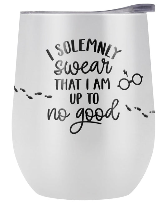 Harry Potter Official Up To No Good 12 OZ White Stemless Tumbler, Stainless Steel Travel Cup|Lake Tumbler|Insulated with Leak Resistant Slide-Lock Lid