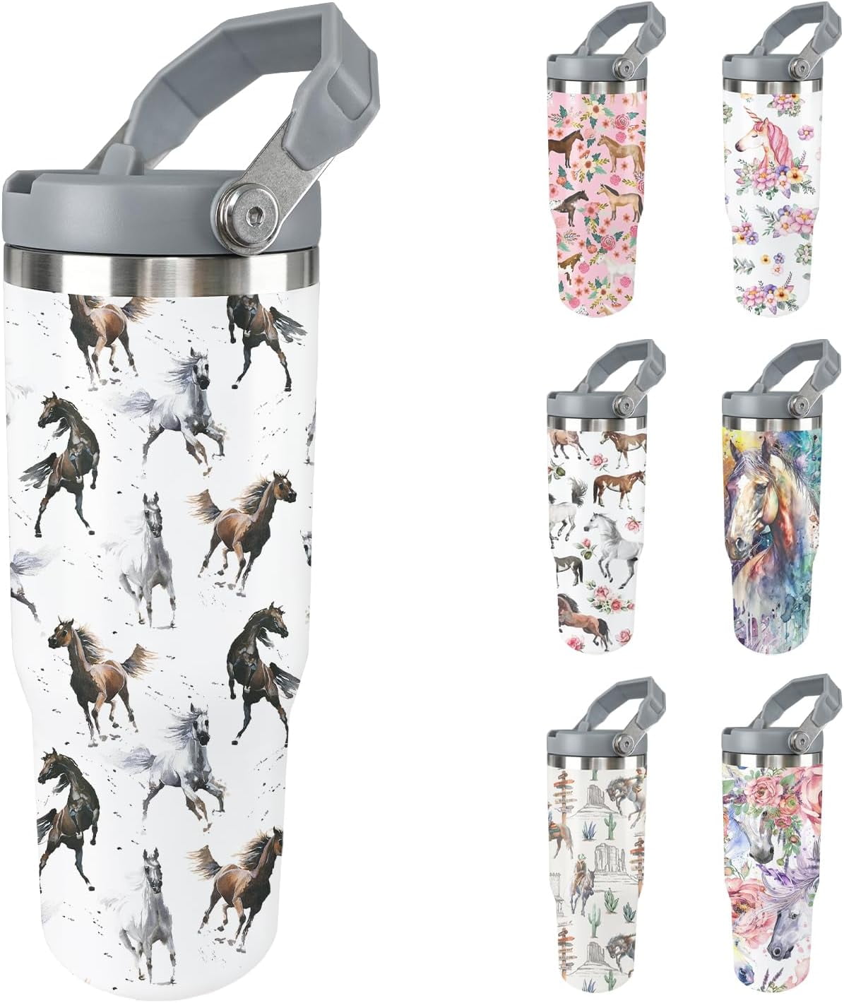 Horse Tumbler with Lid and Straw Stainless Steel Tumblers 30 Oz - Leakproof Insulated Water Bottle