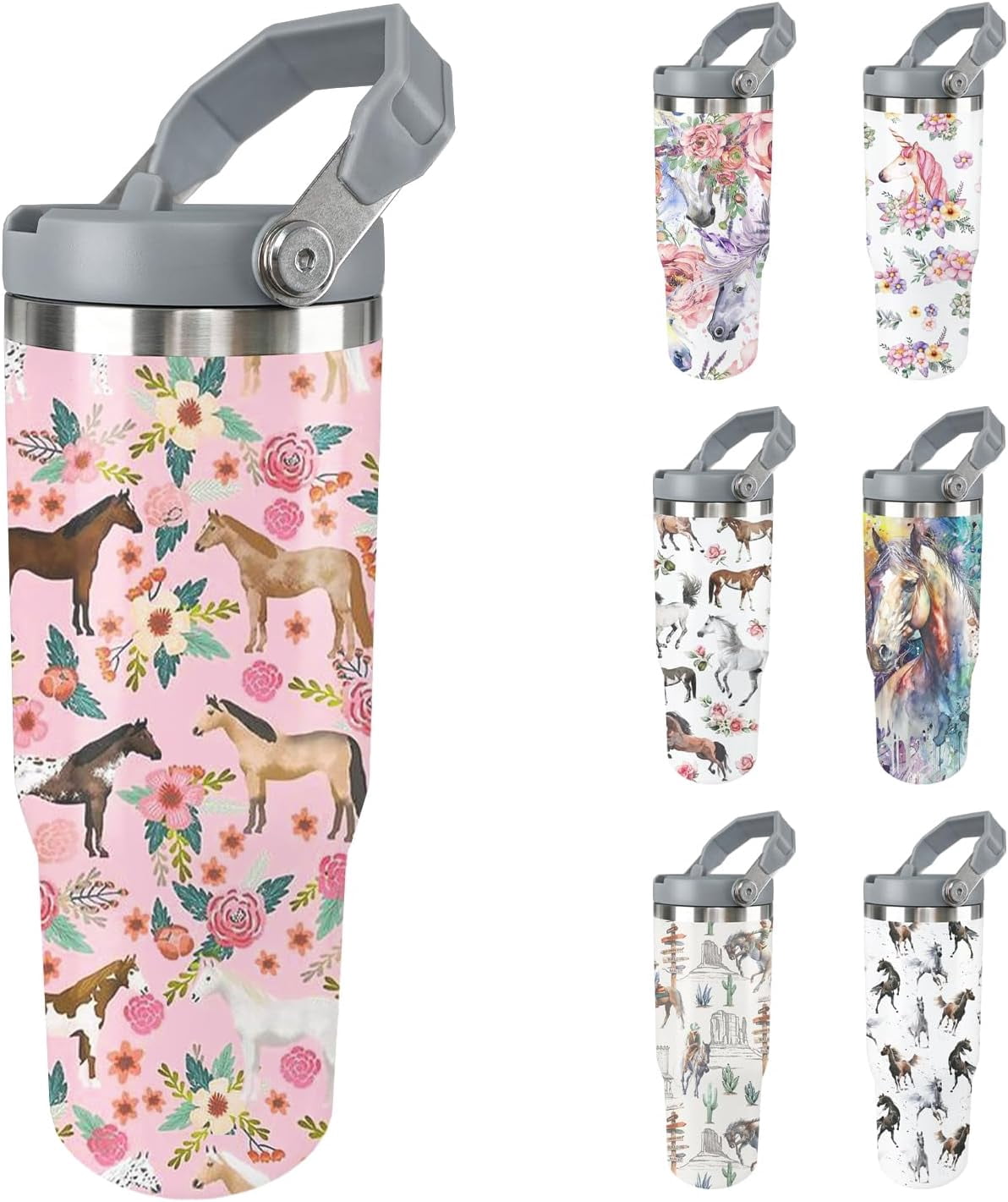 Horse Tumbler with Lid and Straw Stainless Steel Tumblers 30 Oz - Leakproof Insulated Water Bottle