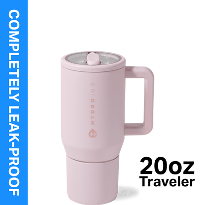 HydroJug Traveler 20 oz Water Bottle, Stainless Steel Insulated Tumbler with Flip Straw and Handle - Pink Sand