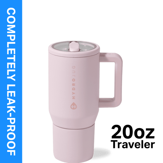 HydroJug Traveler 20 oz Water Bottle, Stainless Steel Insulated Tumbler with Flip Straw and Handle - Pink Sand