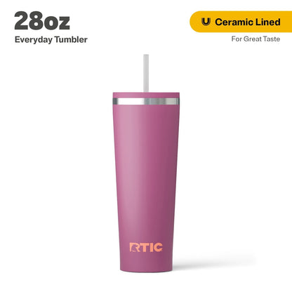 RTIC 28 oz Ceramic Lined Everyday Tumbler, Spill-Resistant Straw Lid, Plum - Insulated Travel Tumbler Cup