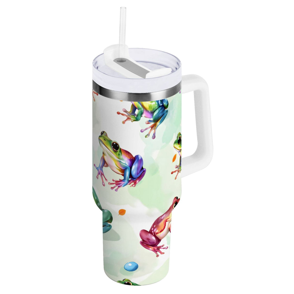 Ryvnso 40 oz Tumbler with Handle and Straw Cartoon Frogs Green Insulated Stainless Steel Travel Mug with Lid