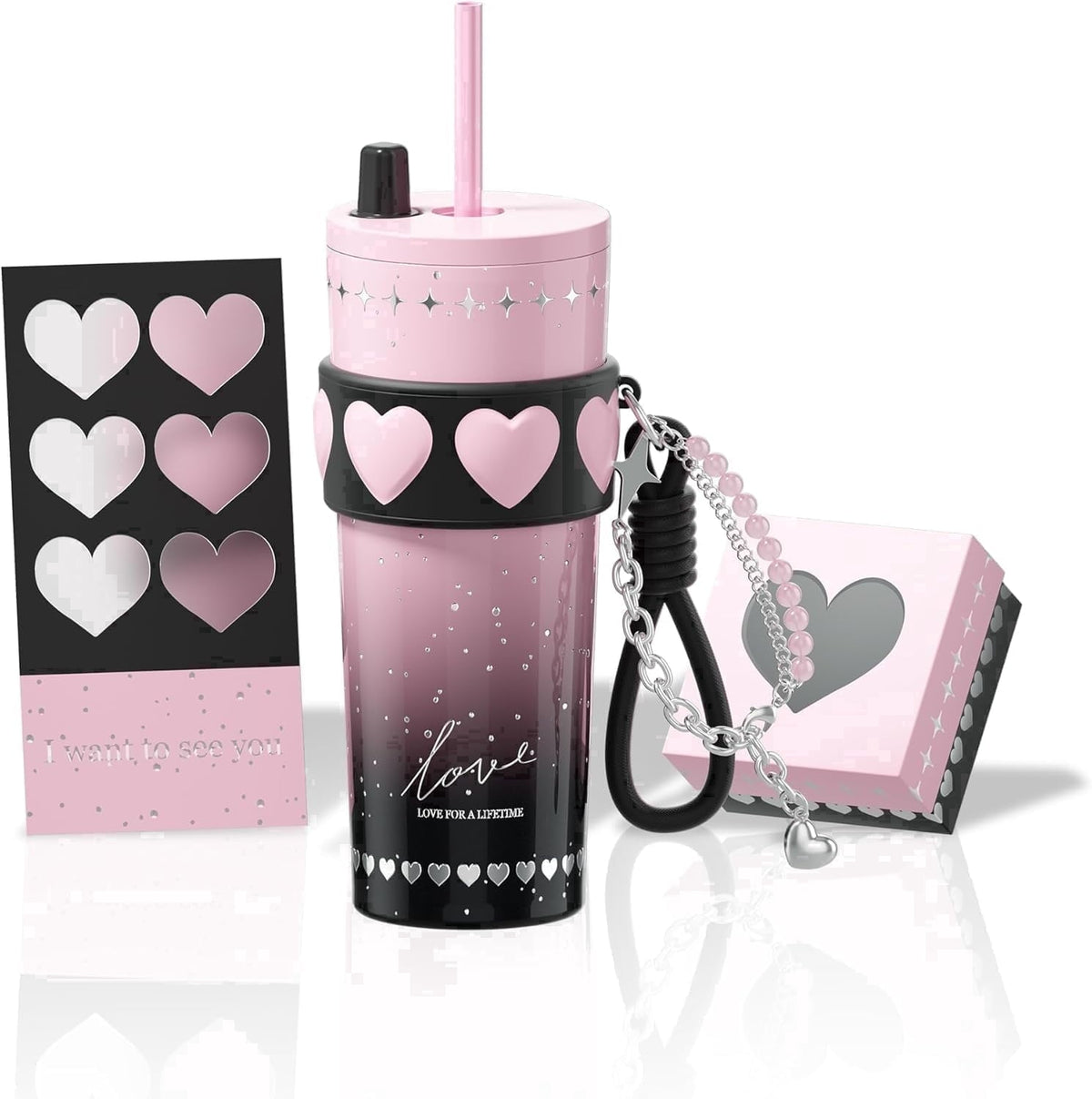 Sidagar 24oz Ceramic Coated Insulated Tumbler with Straw, Gift Travel Mug for Women and Couples, Pink