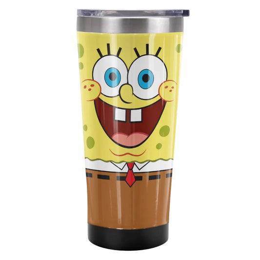 Spongebob Official Goofy Face 20 oz Travel Tumbler, Stainless Steel, Vacuum Insulated with Leak Resistant Slide-Lock Lid