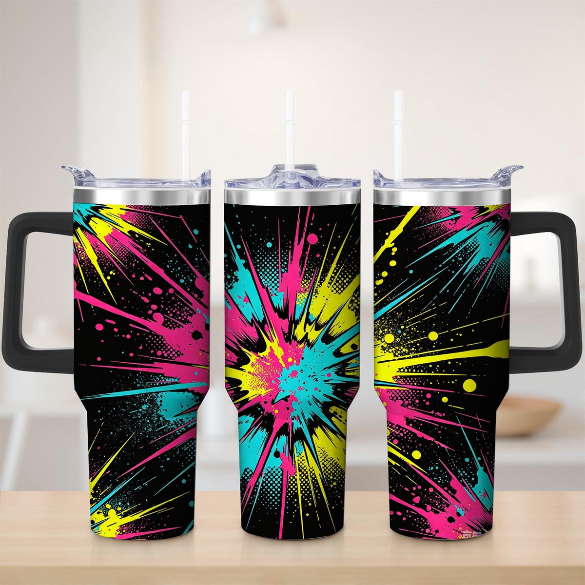 Premium Vibrant Color Burst Stainless Steel Tumbler, 30oz - Insulated Travel Tumbler Cup