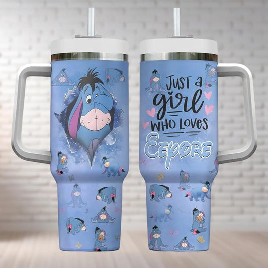 Winnie The Pooh Eeyore Tumbler 40 Oz, Just A Girl Who Loves Eeyore Tumbler, CARTOON Cartoon Tumbler Cups, Movie Insulated Tumbler