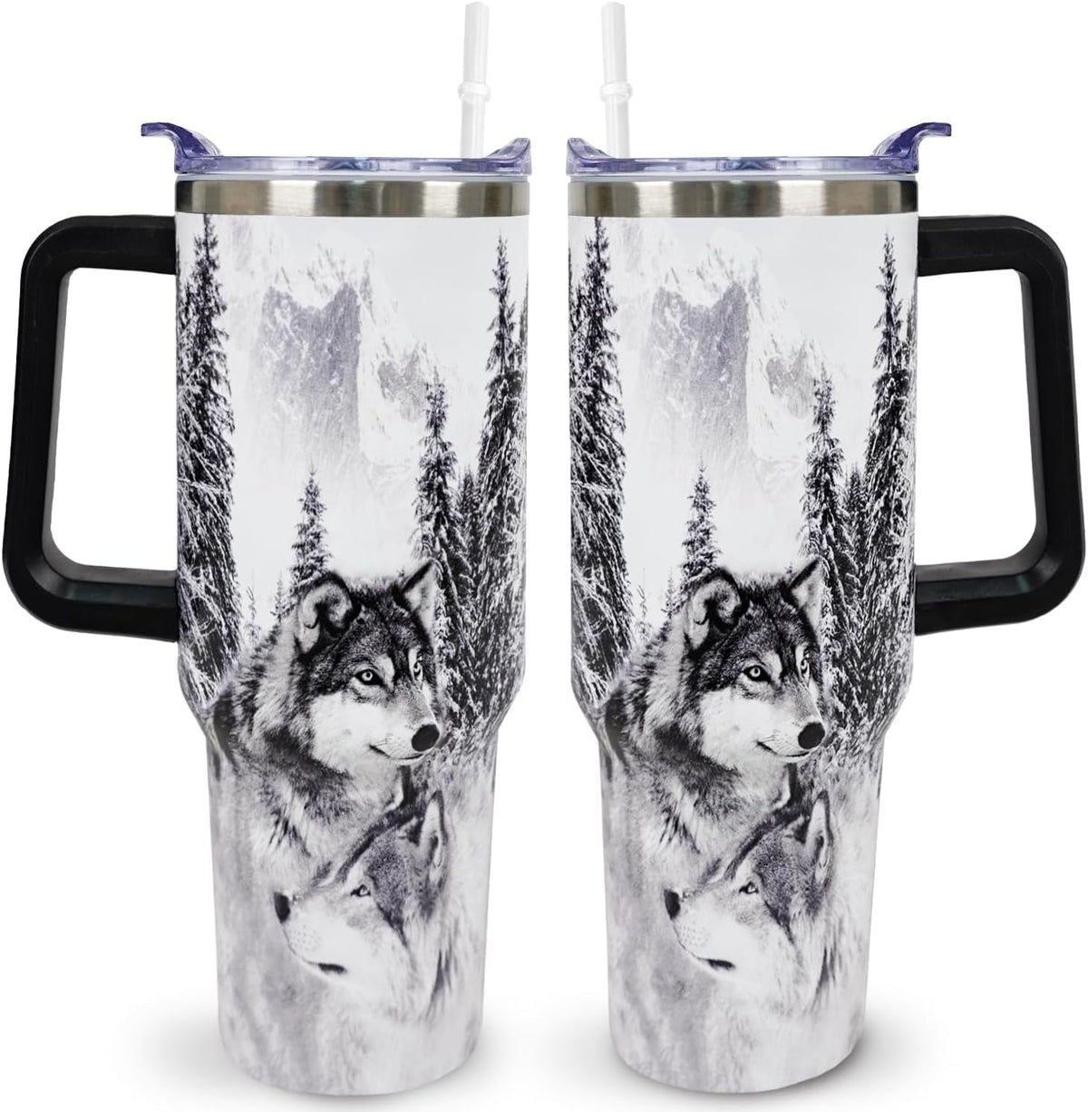 Wolf Lovers Gifts Wolf Tumbler Cup With Lid and Straw 40OZ Stainless Steel Insulated Travel Mug Water Bottle