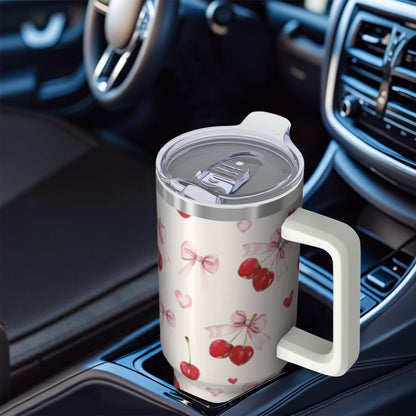 1pc cherry 40oz Tumbler with Straw & Handle - Insulated Stainless Steel Cup | Holiday Gift for Man Women (Christmas, Valentine's, Birthday)