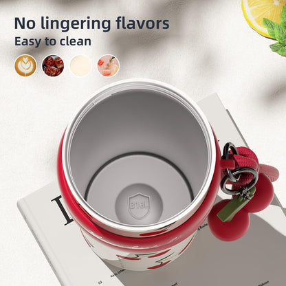 Sidagar 24 oz Stainless Steel Vacuum Insulated Coffee Travel Tumbler with Straw Lid, Red Cherry