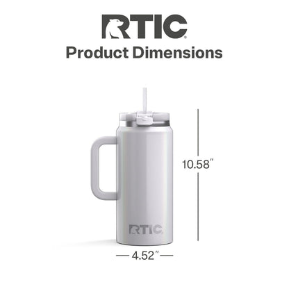 RTIC 64 oz Ceramic Lined Road Trip Tumbler with Handle and Leak-Resistant Straw Lid, White Glitter