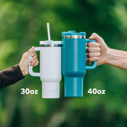 RTIC 40 oz Ceramic Lined Road Trip Tumbler with Handle and Leak-Resistant Straw Lid, Beach