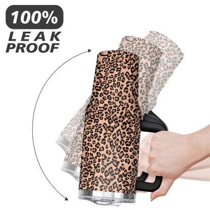 40oz Fashion Leopard Pattern Stainless Steel Flip Straw Tumbler Spill Proof Travel Cup Double Wall Vacuum Insulated Coffee Mug with Top Handle