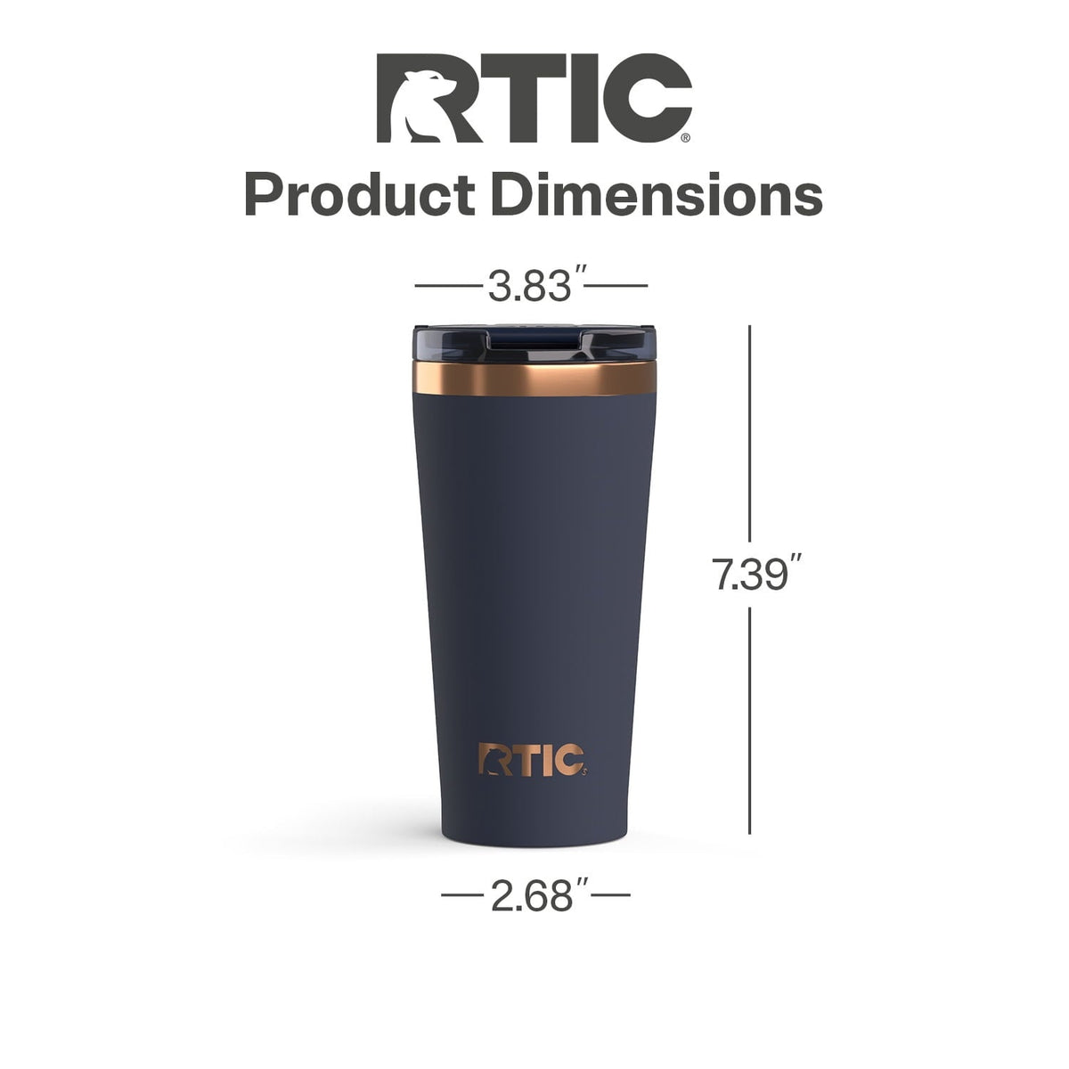 RTIC 18 oz Ceramic Lined Insulated Happy Hour Pint Tumbler, Leak Resistant Lid, Soft-Touch Exterior, Dark Midnight Dust